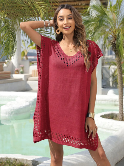Crochet trim cover-up dress in Deep Purple