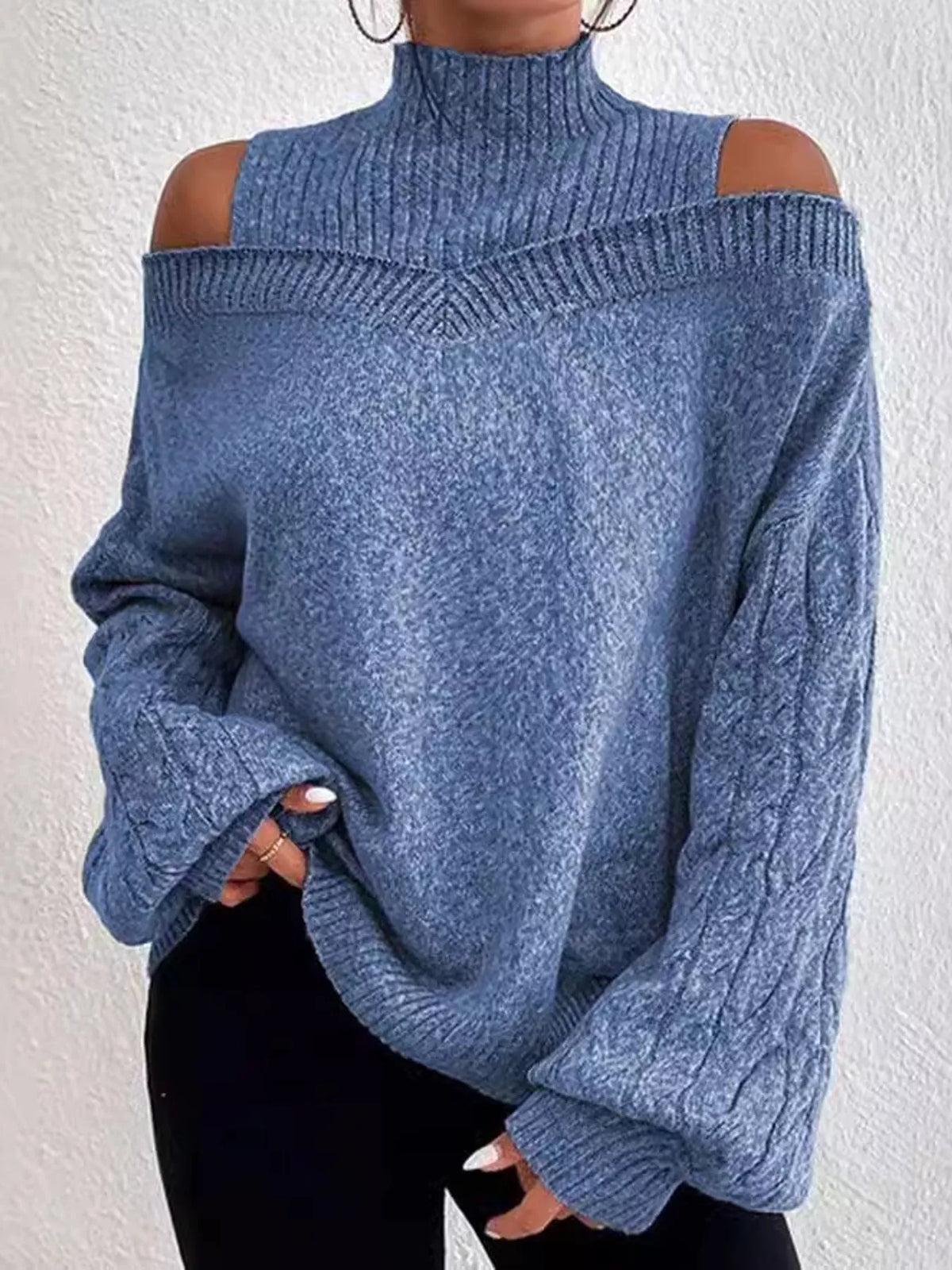 Cold shoulder cable knit sweater, view 9