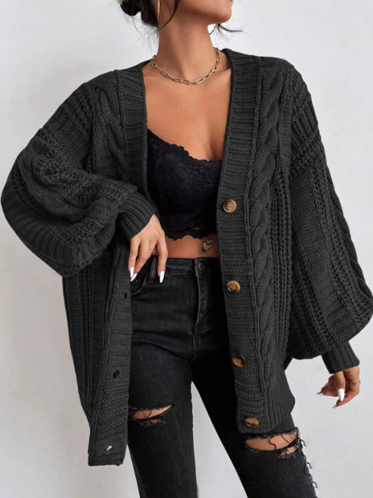 Cable knit cardigan, view 17