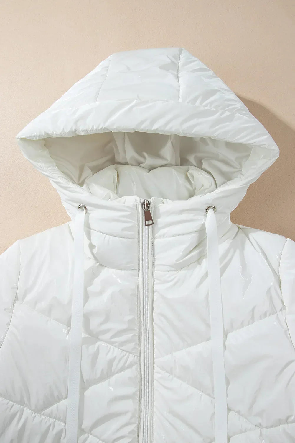Drawstring Zip Up Hooded Winter Coat