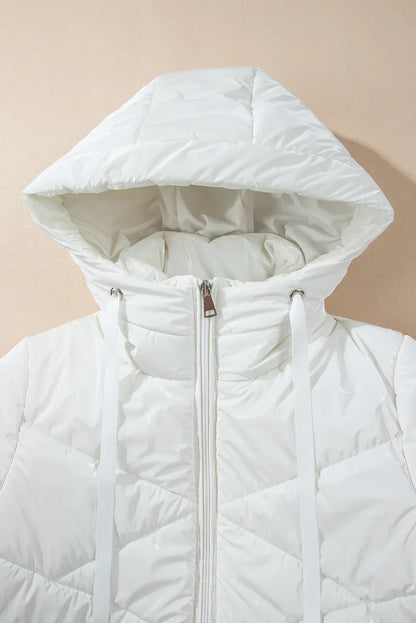 Drawstring Zip Up Hooded Winter Coat