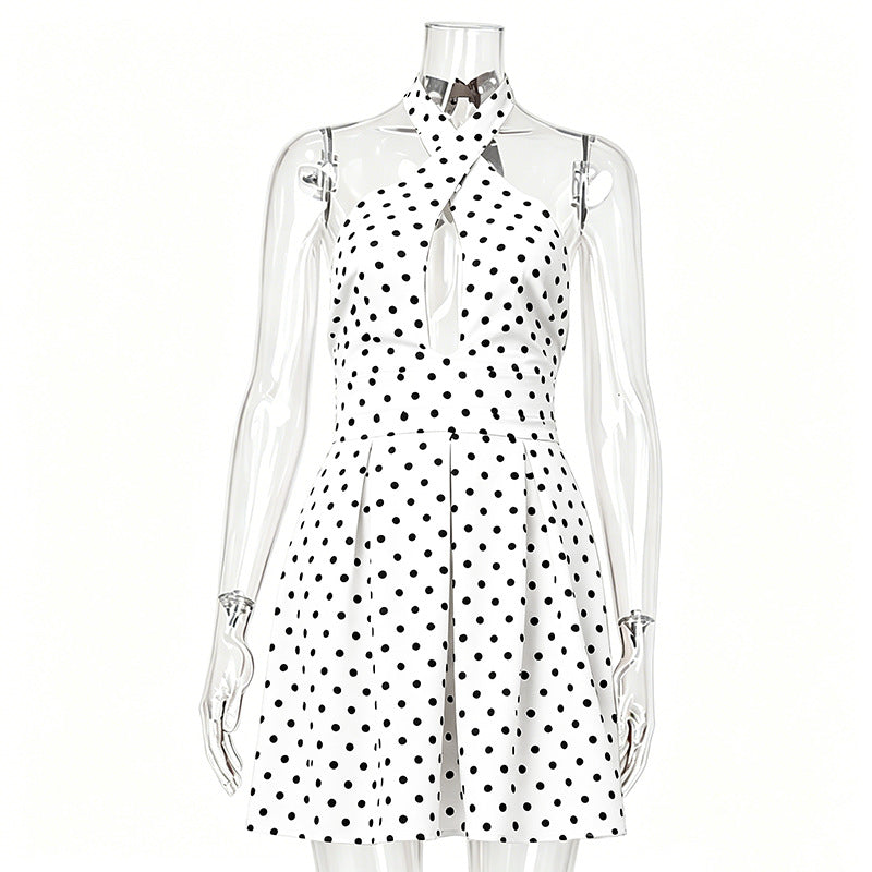 Cross neck hanging backless short skirt