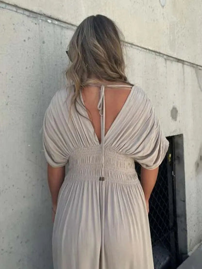 Full Size Deep V-Neck Maxi Dress with Side Slit