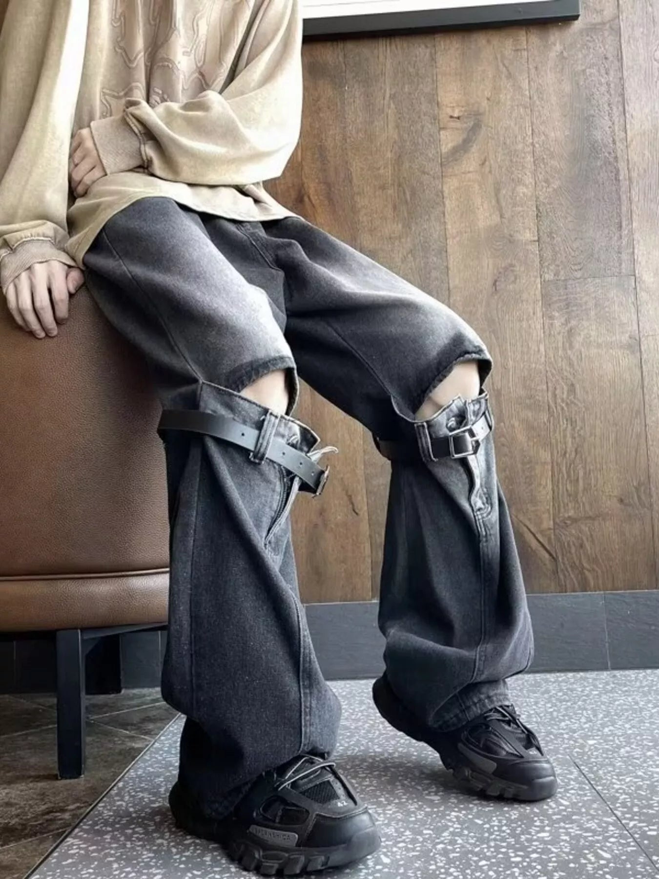 Men's Full Size Distressed Wide Leg Jeans