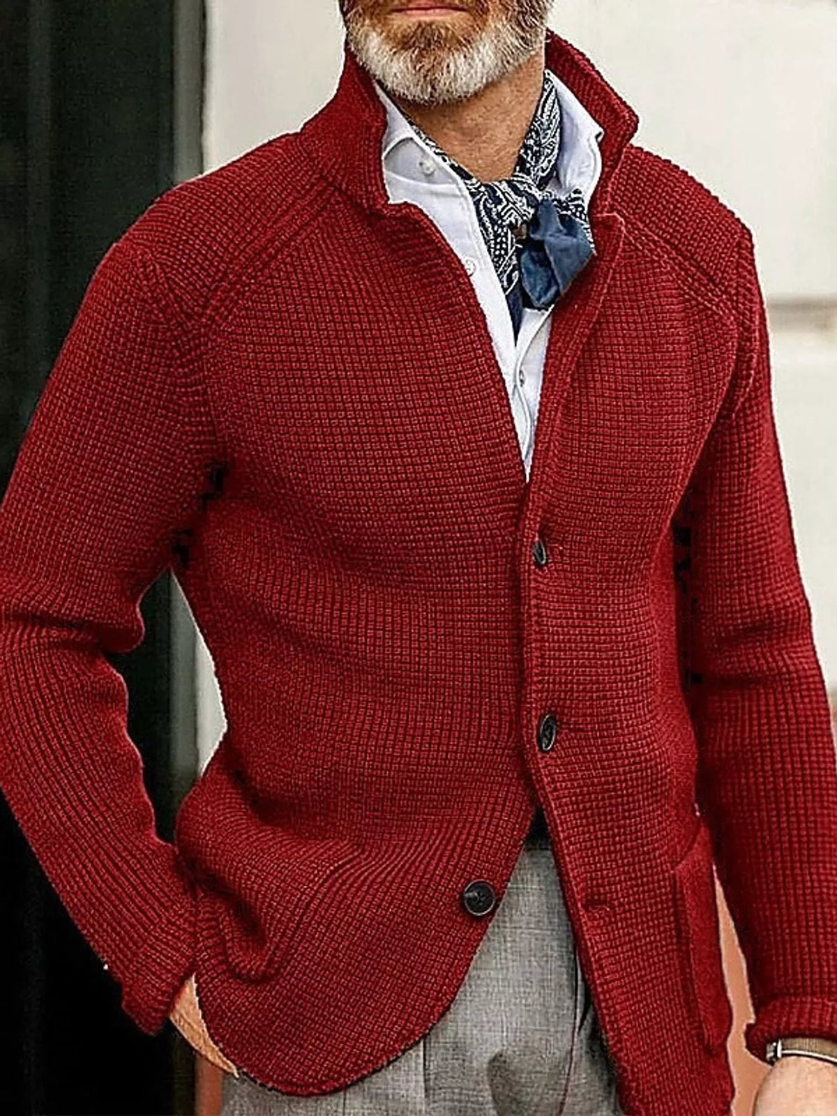 Men's Slim-Fit Knit Stand-Collar Cardigan with Pockets
