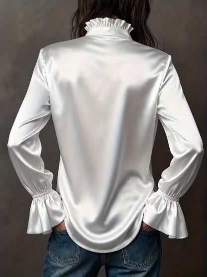 Button Up Flounce Sleeve Shirt