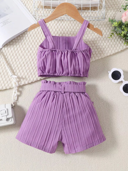 Children's Ribbed Ruffle Trim Top & Shorts Set