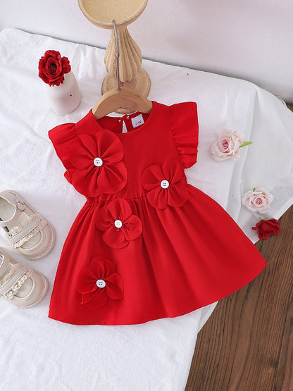 Children's Flower Ruffle Sleeve Dress