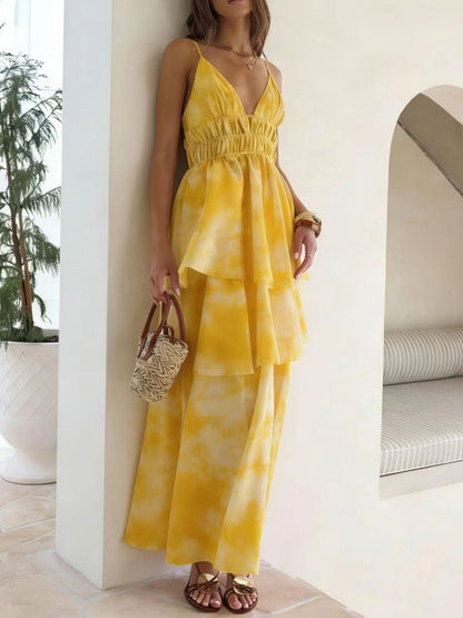 Tie-Dye Ruffled Layered Dress