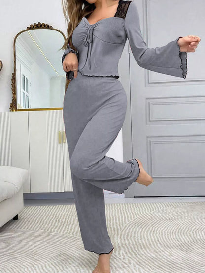Lace Detail Flare Sleeves Top & Pants Lounge Set