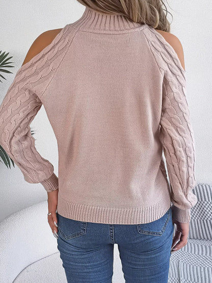 Cold-shoulder cable sweater, view 22