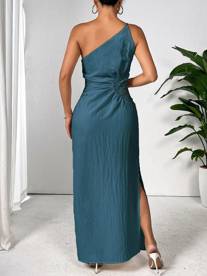 Slit One Shoulder Sleeveless Maxi Dress - MONLANE