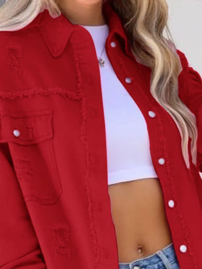 Distressed Denim Jacket with Frayed Edges