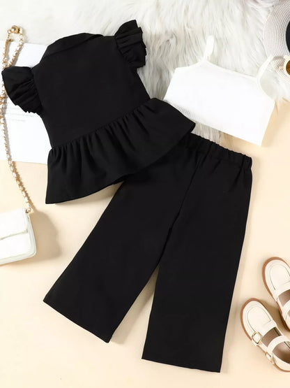 Children's Cami & Ruffle Sleeve Top & Wide Leg Pants Set