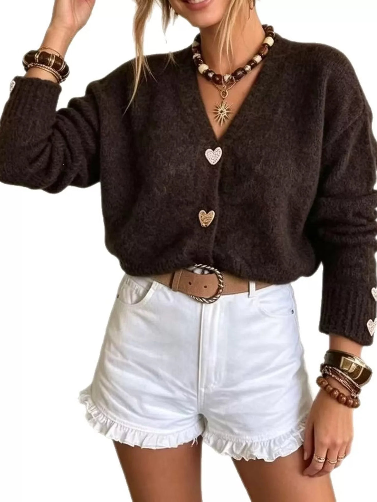Heart-button cardigan, view 6