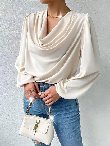 Full Size Cowl Neck Balloon Sleeve Blouse