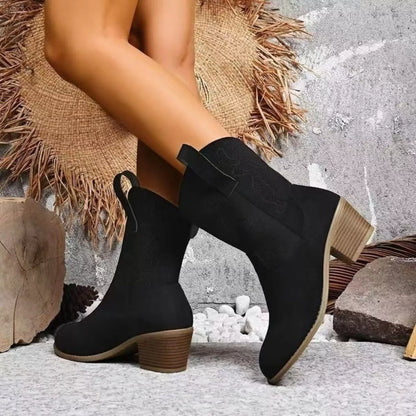 Low block heel suede boots, view 2