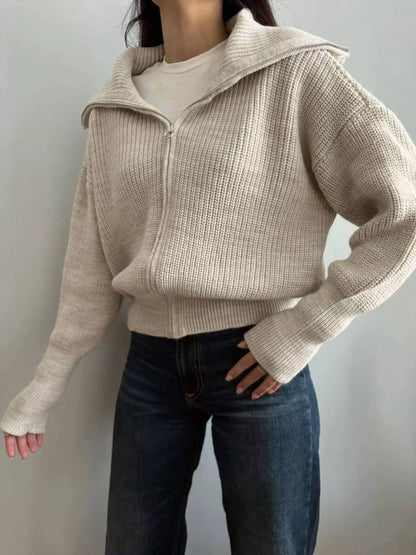 Zip Up Dropped Shoulder Cardigan