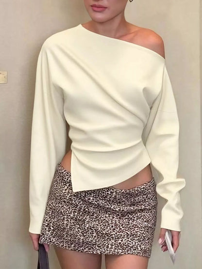 Asymmetrical Off-Shoulder Long Sleeve T-Shirt