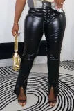 Lace up high waisted split leather pants