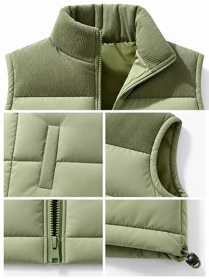 Men's corduroy patchwork puffer vest, view 19