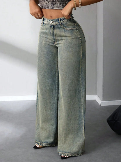Trendy High Waist Wide Leg Jeans