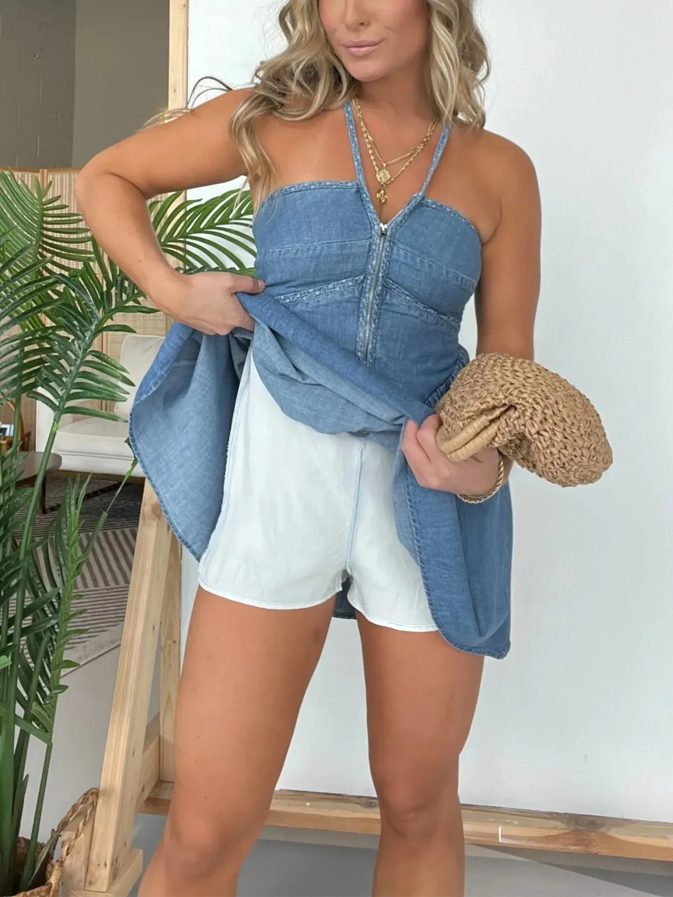 Full Size Lace Up Denim Dress