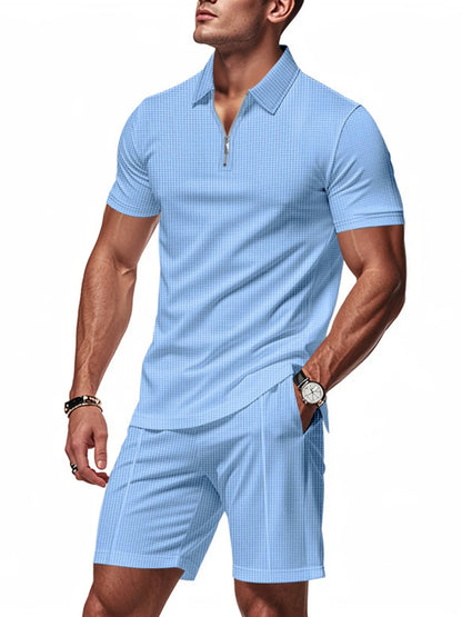 Men's Quarter Zip Short Sleeve Top and Shorts Set