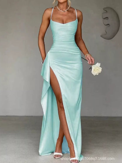 Satin high-slit maxi dress, view 34