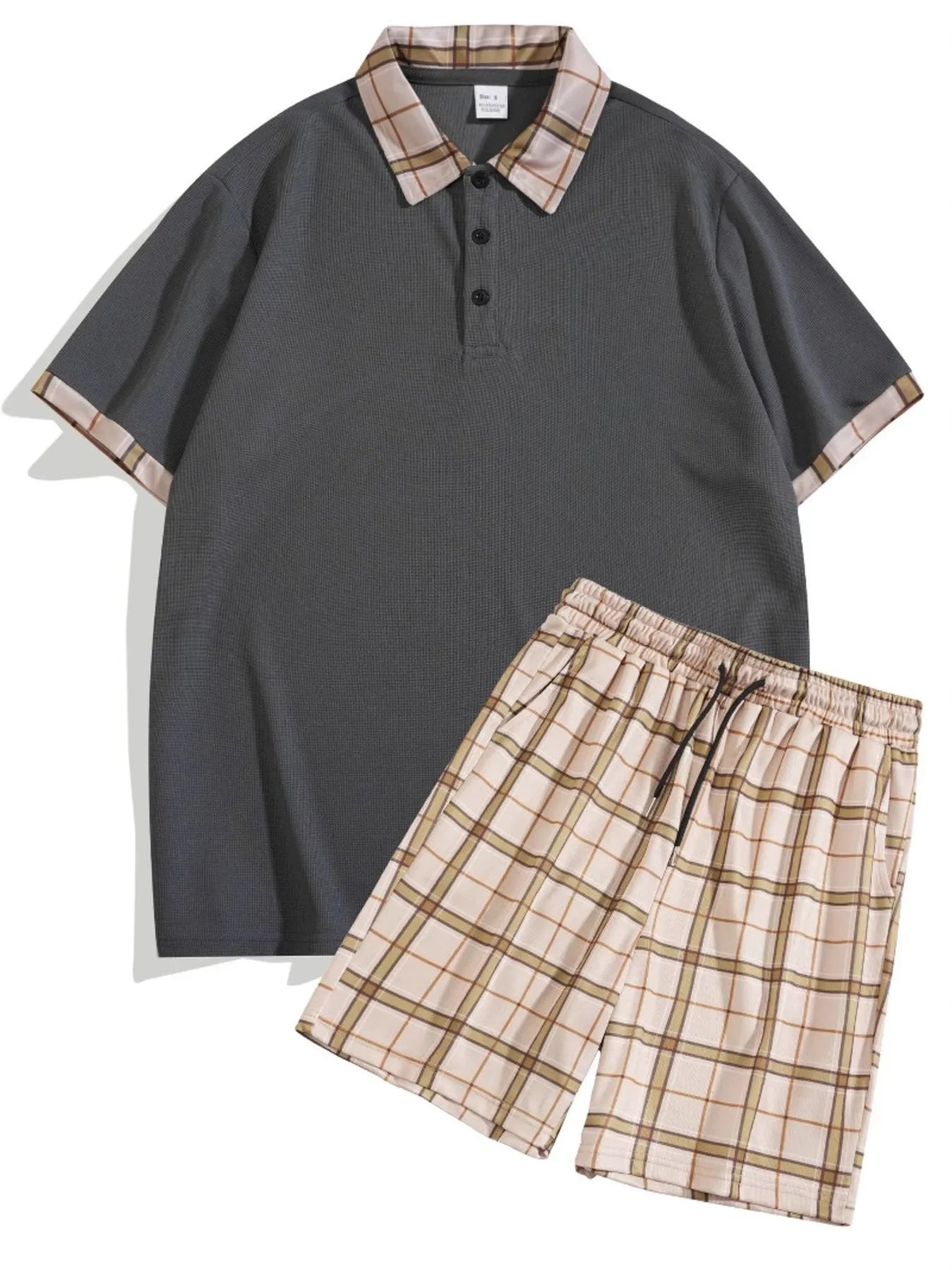 Men's Classic Plaid Collar Polo and Shorts Set
