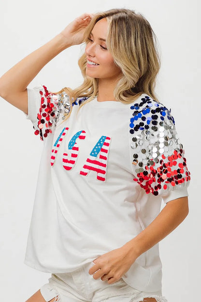 American Flag Sequin Top