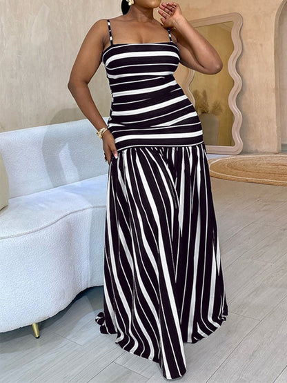 Plus Size Striped Spaghetti Strap Maxi Dress