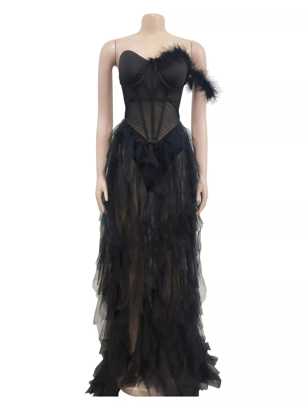 Tiered tulle corset dress, view 7