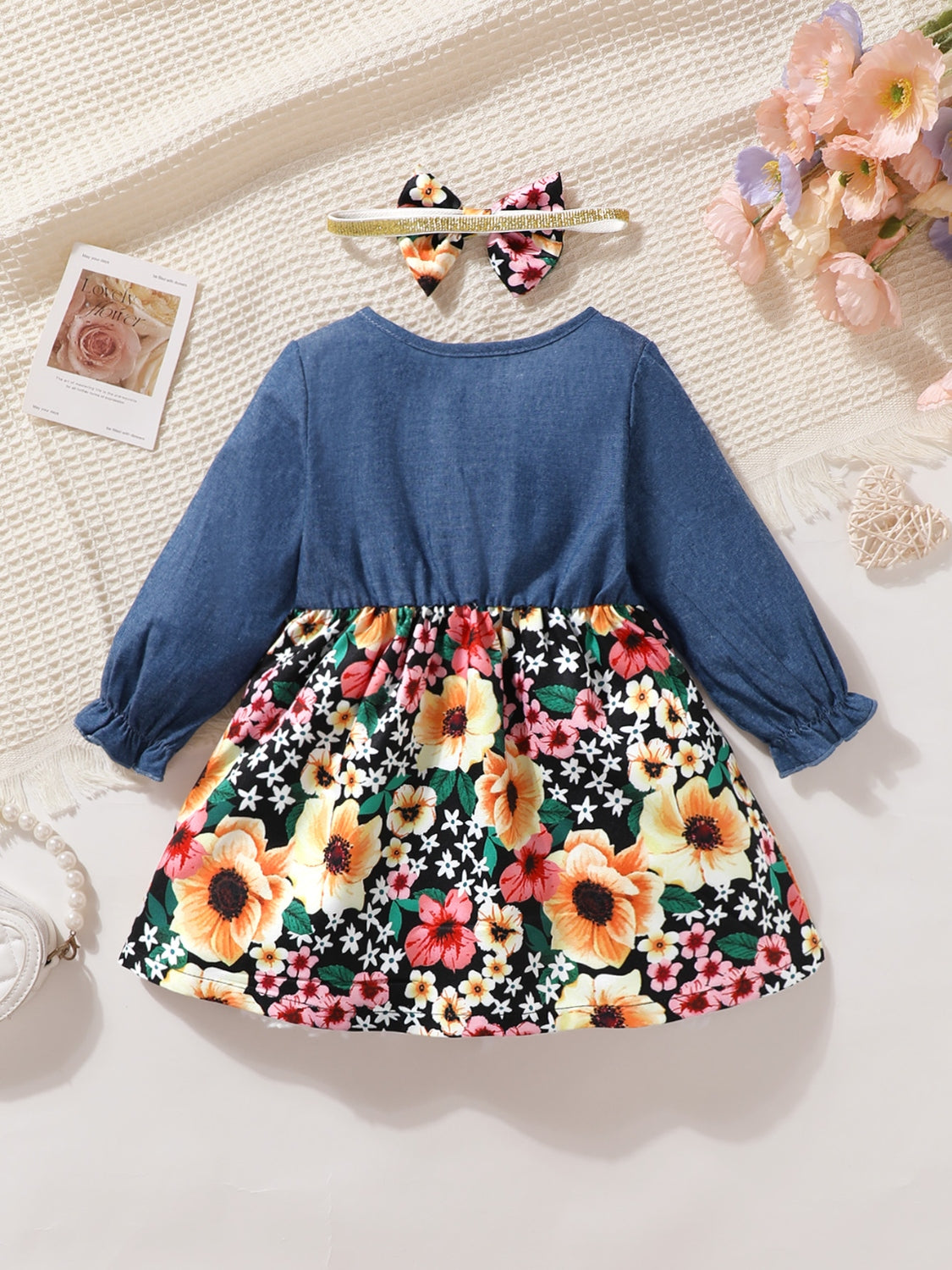 Children's Ruffled Floral Dress with Headband