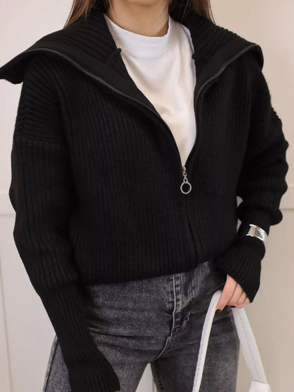 Zip Up Dropped Shoulder Cardigan