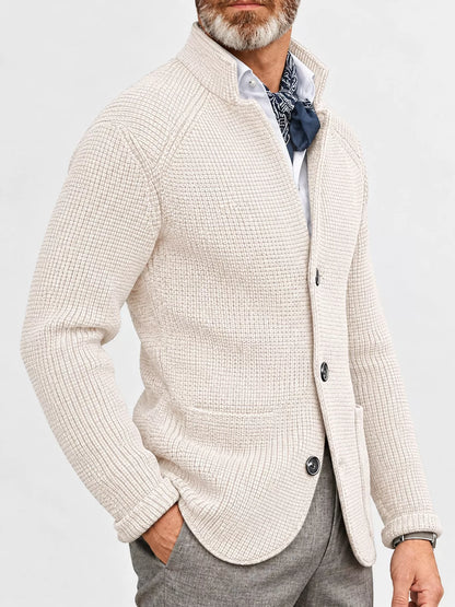 Men's knit stand-collar cardigan, view 18