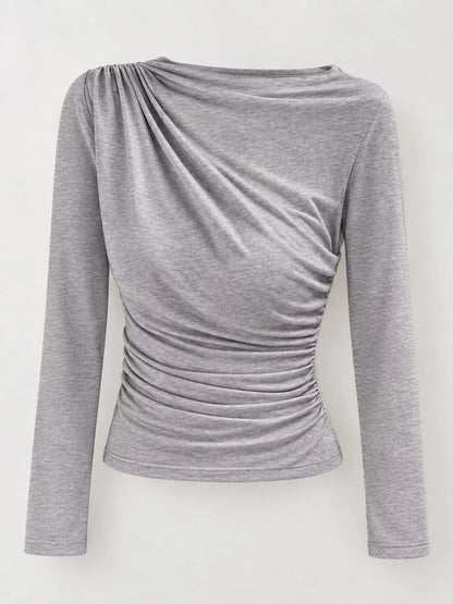 Plus Size Ruched Long Sleeve Slim-Fit Tee, 7 Colors