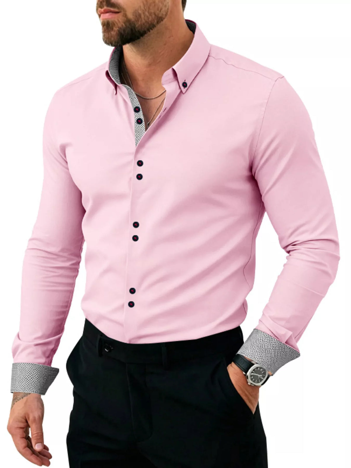 Men's Full Size Slim Fit Contrast Trim Shirt Plus Size