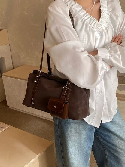Leather Shoulder Bag with Detachable Pouch