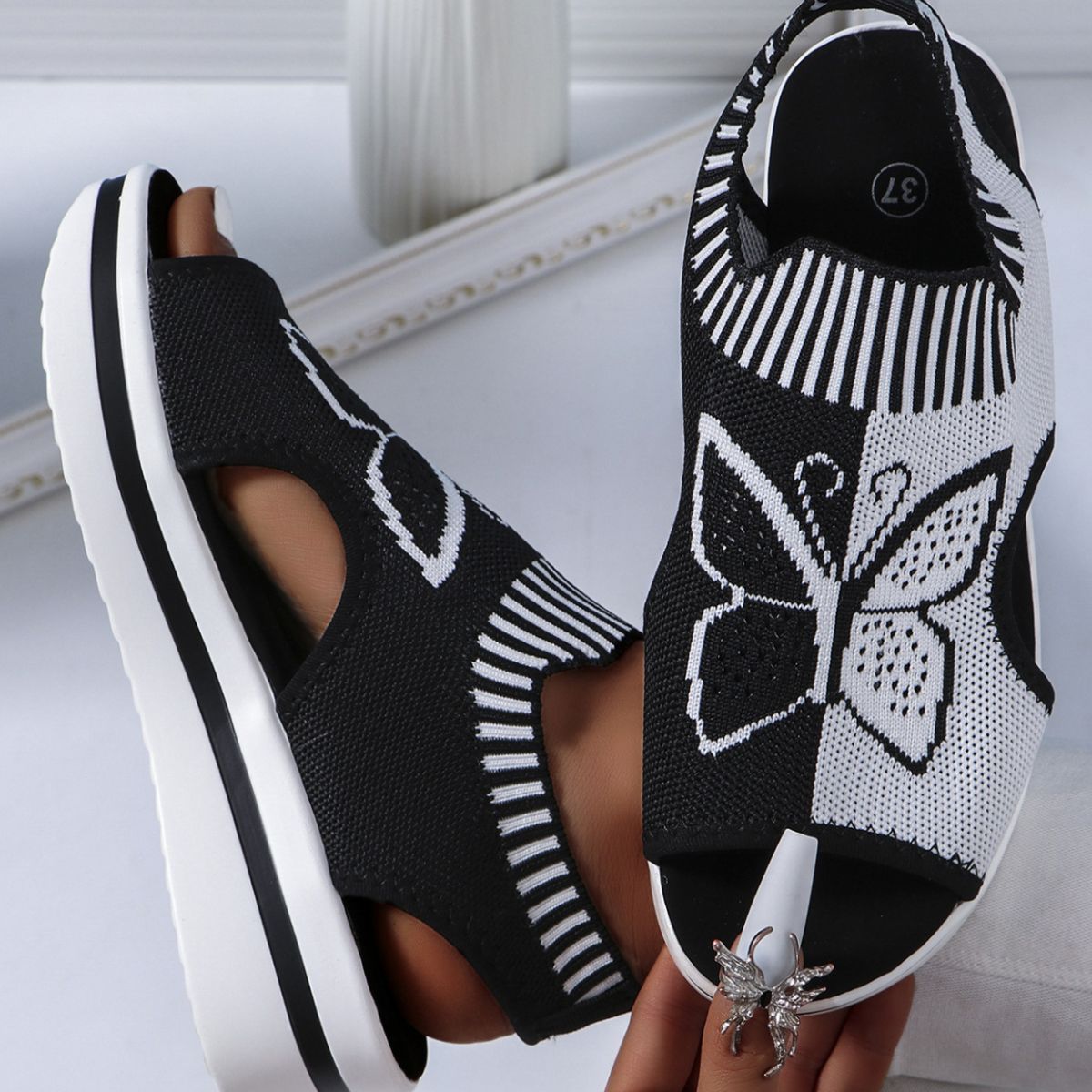 Mesh wedge sandals, view 3