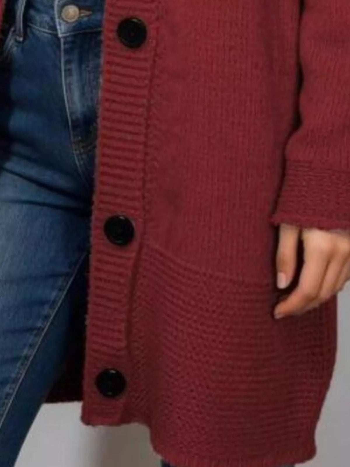 Full Size Casual Hooded Button-Down Knit Cardigan Plus Size