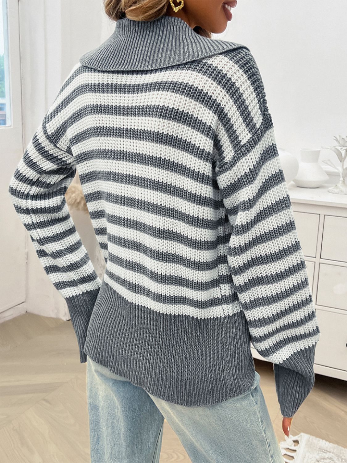 Collared Neck Long Sleeve Sweater