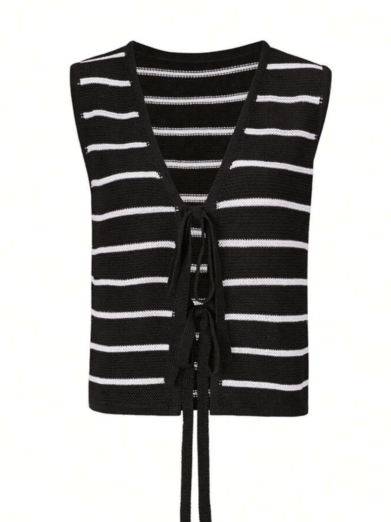 Tie Front Striped Sweater Vest