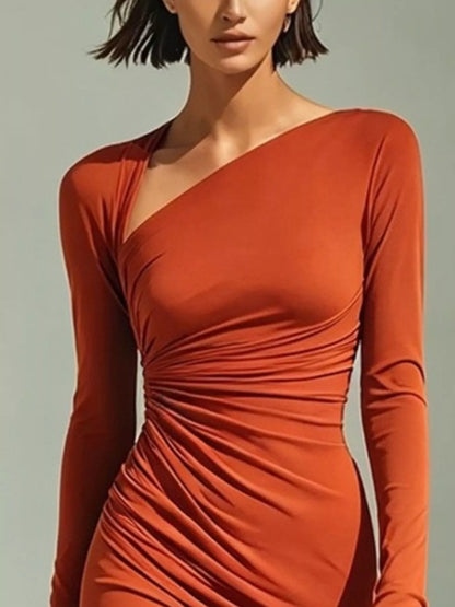 Asymmetrical Neck Ruched Dress