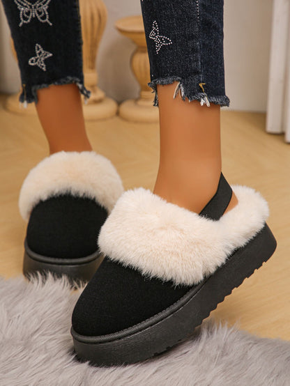 Fur Round Toe Platform Slippers