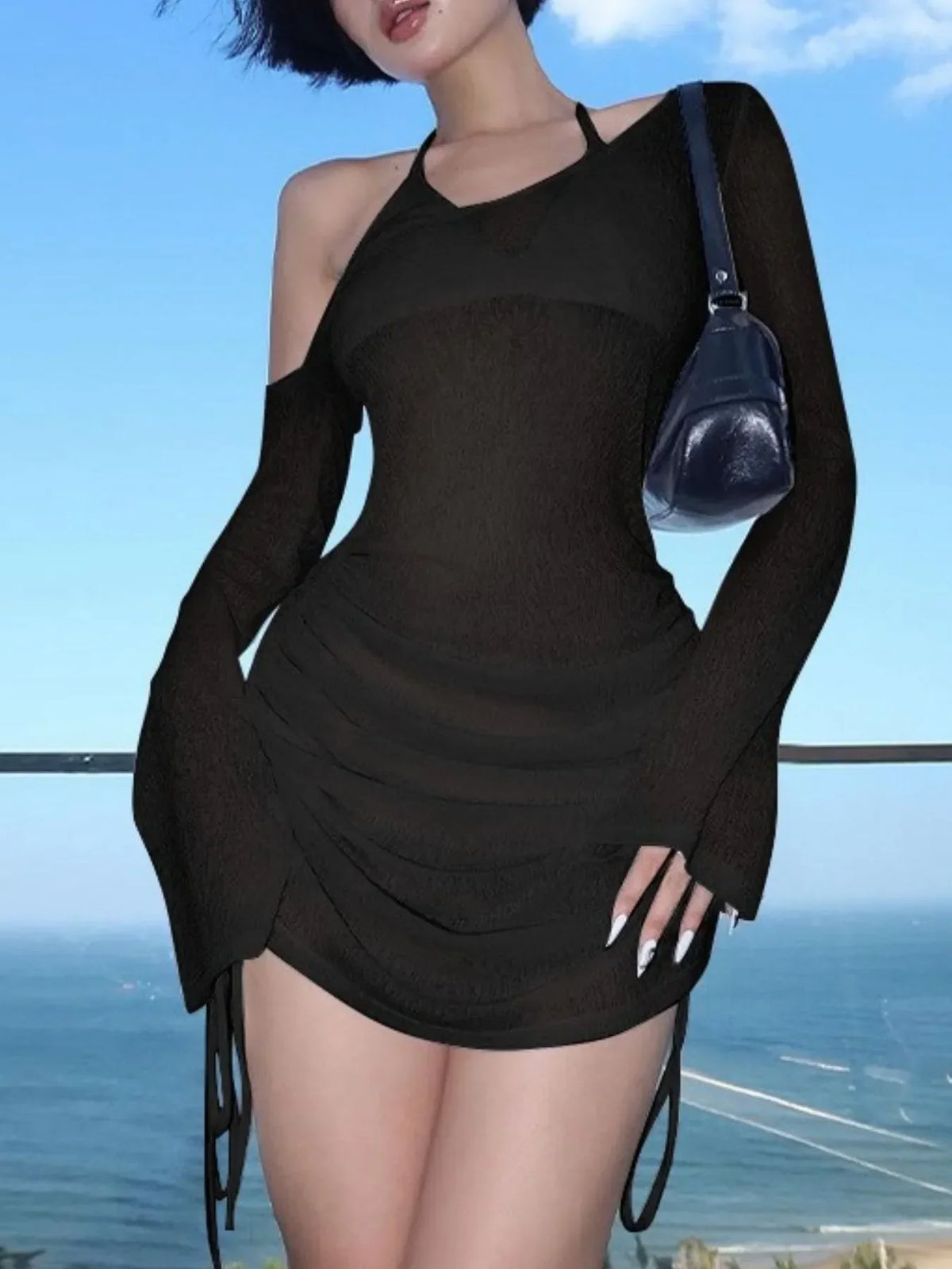 Bell sleeve cover-up dress in Black