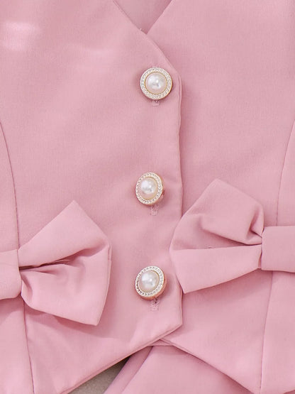Children's Bow Button Up Vest and Skirt Set
