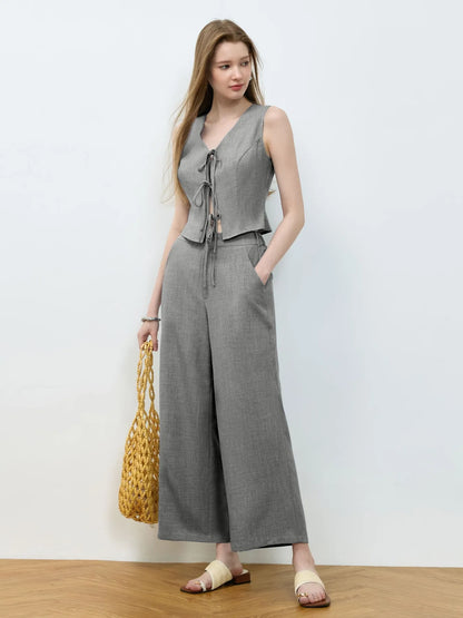Tie Front Vest and Wide Leg Pants Set
