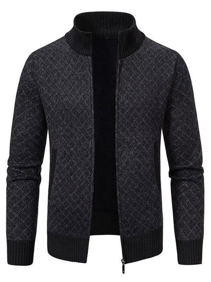 Men's Plus Size Geometric Patterned Full-Zip Cardigan