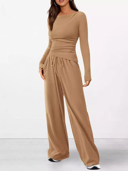 Long Sleeve Top and Wide Leg Pants Set